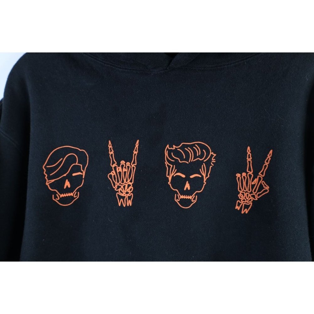 Streetwear Mens Small Faded Dolan Twins Skull Skeleton Hoodie Sweatshirt Black - Picture 4 of 11